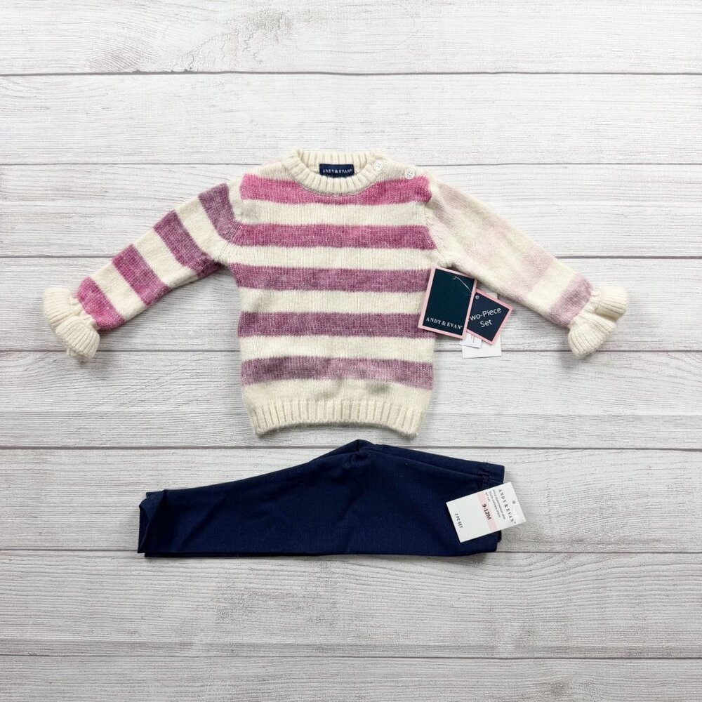Andy & Evan Baby Girl 2-Piece Sweater Set Stripe Knit Top Pants NWT 9-12 Months